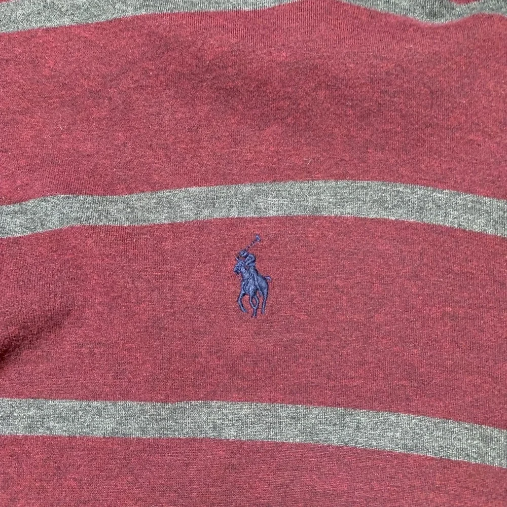 Polo Ralph Lauren Mens Quarter Zip Striped Pullover Burgundy Grey XL